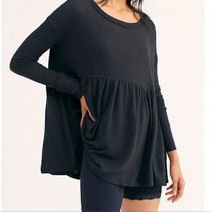 Free People Black Long Sleeve Swing Top